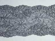 Koronka francuska elastyczna na tiulu grafitowa szerokość 15cm