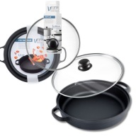 PATELNIA ŻELIWNA GŁĘBOKA NA GAZ INDUKCJĘ GRILL OGNISKO Z POKRYWKĄ 30 CM