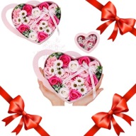 PREZENT NA DZIEŃ KOBIET BUKIET ZAPACHOWYCH KWIATÓW MYDLANYCH W PUDEŁKU SERC