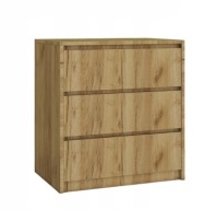 Komoda z 3 Szufladami Dąb Craft Złoty Bezuchwytowe Fronty 70x75x43 cm