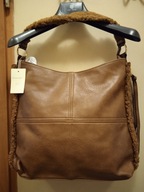 Torebka brązowa shopperka damska,na ramię,miejska, pojemna,pasek futerko