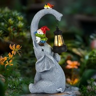 FIGURKA SŁONIA Z LAMPĄ SOLARNĄ – DEKORACJA OGRODOWA / TARAS / PREZENT 22 CM