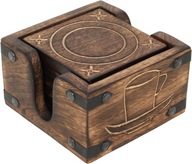 Ajuny Drewniane podstawki pod napoje zestaw w stylu palonego drewna 6 sztuk