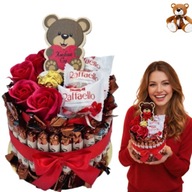 KOSZ SŁODYCZY TORT PREZENTOWY ZESTAW NA URODINY WALENTYNKI 14 LUTY PREZENT