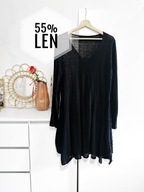 Czarna rozkloszowana sukienka M len + wiskoza minimalistyczna basic V-neck