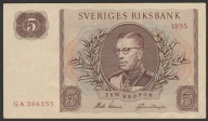 Szwecja 5 koron 1955 - król Gustaw VI Adolf - seria GA