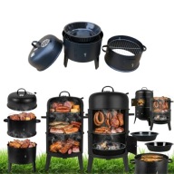 GRILL WĘGLOWY DO OGRODU WĘDZARNIA 3W1 Z TERMOMETREM 3 RUSZTY RODZINNY GRILL