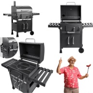 GRILL WĘGLOWY ŻELIWNY RUSZT OGRODOWY KOMIN Z POKRYWĄ POPIELNIK + TERMOMETR