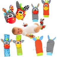 SKARPETKI OPASKI NA RĄCZKI GRZECHOTKI ZESTAW SENSORYCZNE DLA NIEMOWLĄT 4x