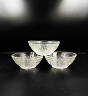 Zestaw 3 misek szklanych tłoczone szkło prasowane florystyczne PRL lata 60