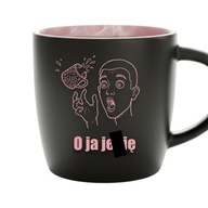 Kubek humorystyczny „O ja je*ię” | grawer | czarny mat różowy środek