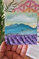 Mini obraz na płótnie malowany olejem Lawenda Góry mini painting magnez