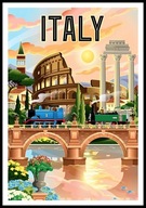 A2 PLAKAT WŁOCHY ITALY, KOLOSEUM RUINY FORUM ROMANUM KOLEJKA MONTE BRE