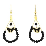 58112 Kolczyki złota stal chirurgiczna łezki z motylkiem i kryształkami