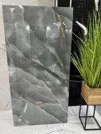Gres 120x60 grafit onyks złote żyły połysk premium duża płyta ściana podłog