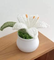 Kwiatek w doniczce – Lilia na szydełku – Biały