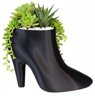 Nowoczesna doniczka czarna but na obcasie dekoracja 24 cm wysoka unikatowa