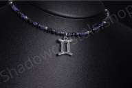 Naszyjnik BLIŹNIĘTA znak zodiaku - Jaspis & Ametyst - Handmade