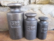 Komplet 3 Starych Odważników_ 5 kg - 2 kg - 1 kg_LOFT PRL