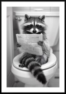 A3 CZARNO-BIAŁY PLAKAT DO ŁAZIENKI TOALETY ZABAWNY SZOP PRACZ Z GAZETĄ