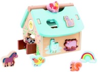 ZABAWKI DLA DZIECI 12M+ KOLOROWY SORTER DREWNIANY OBORA ZWIERZĄTKA FARMA