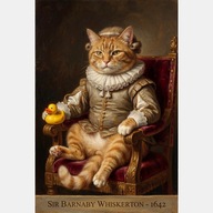 Król książę kot na tronie mem stary obraz olejny na płótnie 58x85 rudy art