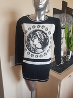SWETER biel czerń wzór UNI ok S/M 36/38