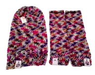 Kolorowy komplet - czapka i mitenki, z wełną, handmade, unikat