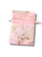 Woreczek prezentowy, organza różowy motyle 7x9 cm 2szt
