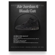 Plakat Air Jordan 4 "Black Cat" /Deep Focus/ (Czarna/Biała Ramka)