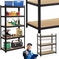 REGAŁ MAGAZYNOWY METALOWY CZARNY 180x90x30 5 PÓŁEK 175KG/PÓŁKA MDF