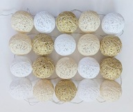 Girlanda Lampki Kule Cotton Balls 20 LED Na Baterie: Kremowe Złote