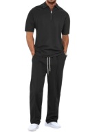 Męski Zestaw Old Money – Koszula z Krótkim Rękawem Quarter Zip i Spodnie