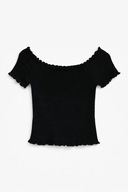 Czarna bluzka hiszpanka gnieciona elastyczna S czarny top off shoulder