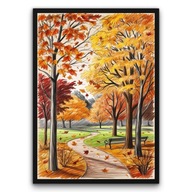 Plakat z ramą 50x70cm Jesienny Park Złote Liście Widok Drzewa Styl Retro