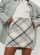 H & M spódnica mini ołówkowa beżowa w kratę wełniana melanż wzór krata ecru