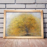 Dekoracyjny PLAKAT A3 DRZEWO jesienne żółte Złote drzewo jesienne pejzaż