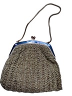 wyprzedaż mała torebka szydełkowa wieczorowa złota metaliczna retro