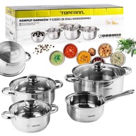 ZESTAW GARNKÓW NA GAZ INDUKCJA 7 EL KOMPLET GARNKI STALOWE DUŻE TOPFANN