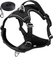 Hemiks Szelki dla psa odblaskowe regulowane ze smyczą rozmiar L czarne A86