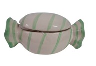 Ceramiczny pojemnik w kształcie landrynki, zielone paski, 19x11x9 cm