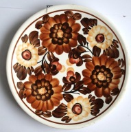 ZF KOŁO mały talerzyk do powieszenia brązowye kwiaty PRL
