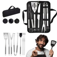 ZESTAW DO GRILLOWANIA AKCESORIA GRILL SZCZYPCE SZTUĆCE POKROWIEC 9W1