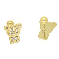 64732 Kolczyki złota stal chirurgiczna piercing misie z cyrkoniami