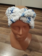 Ciepła opaska na zimę biało - niebieska