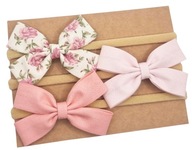 Opaski z kokardkami dla niemowląt zestaw 3 szt kwiatuszki i róż