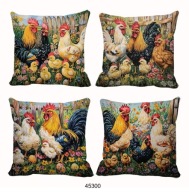 Poszewki na poduszki 4 szt. 45x45cm KURY KOGUTY WIEŚ KURNIK 45300