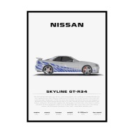 Plakat Nissan Skyline GT-R34 - szybcy i wściekli fast&furious prezent 30x40