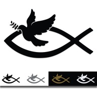 Naklejka bez tła rybka chrześcijańska jezusa gołąbek pokoju 10 cm