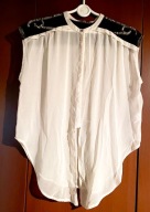 Elegancka Biala Bluzka Koszula bez Rekawów na Guziki Koronkowa Atmosphere